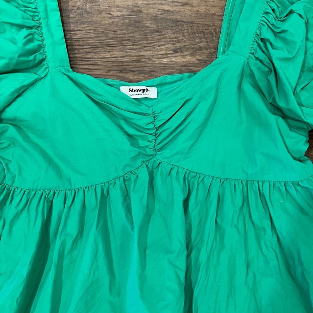 Showpo Women’s 14 Green Puff Sleeve Mini Babydoll Sundress - Picture 3 of 6